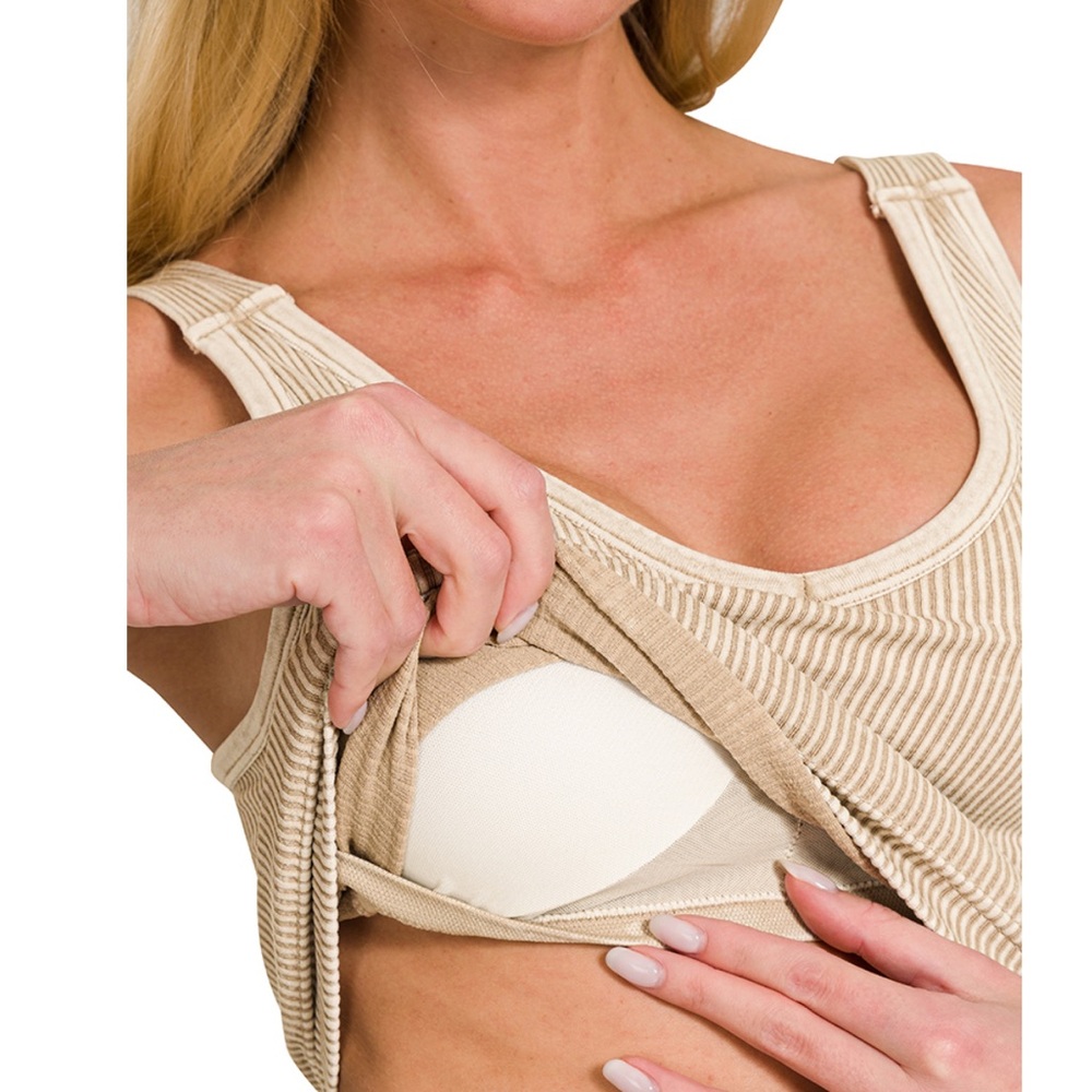 Women's Blue Ribbed Tank Bra Top - Picture 2 of 4
